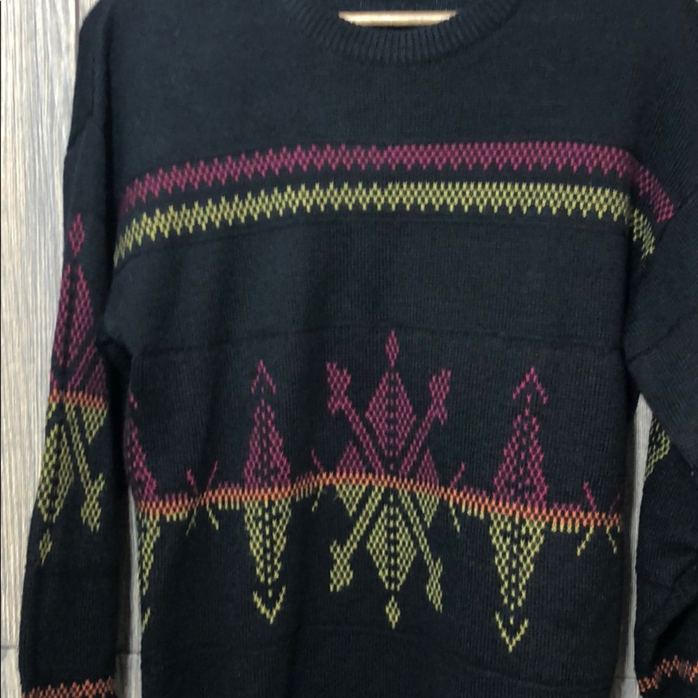 Vintage Oversized Dad Black Color Block Striped Sweater